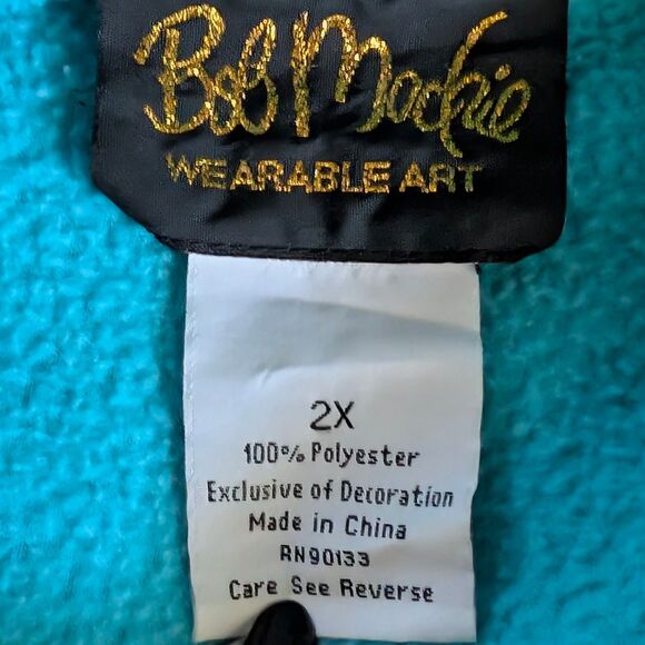 Bob Mackie Wearable Art Fleece Jacket Women's 2XL Blue Geometric Embroidered - Picture 5 of 7